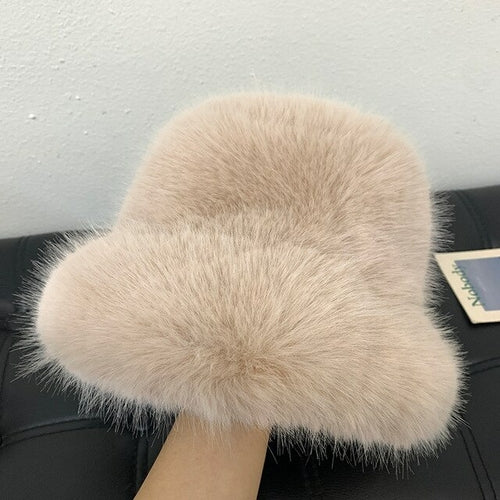 2022 New Fashion Faux Fur Bucket Hat Women Imitation Fur Warm Rabbit - Jeetskee