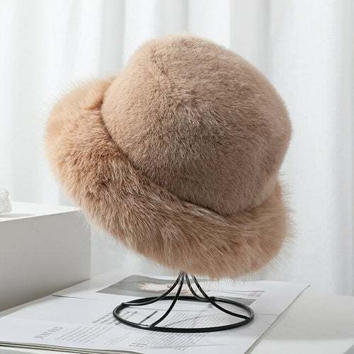 2022 New Fashion Faux Fur Bucket Hat Women Imitation Fur Warm Rabbit - Jeetskee