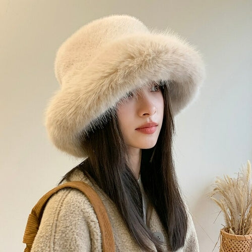 2022 New Fashion Faux Fur Bucket Hat Women Imitation Fur Warm Rabbit - Jeetskee