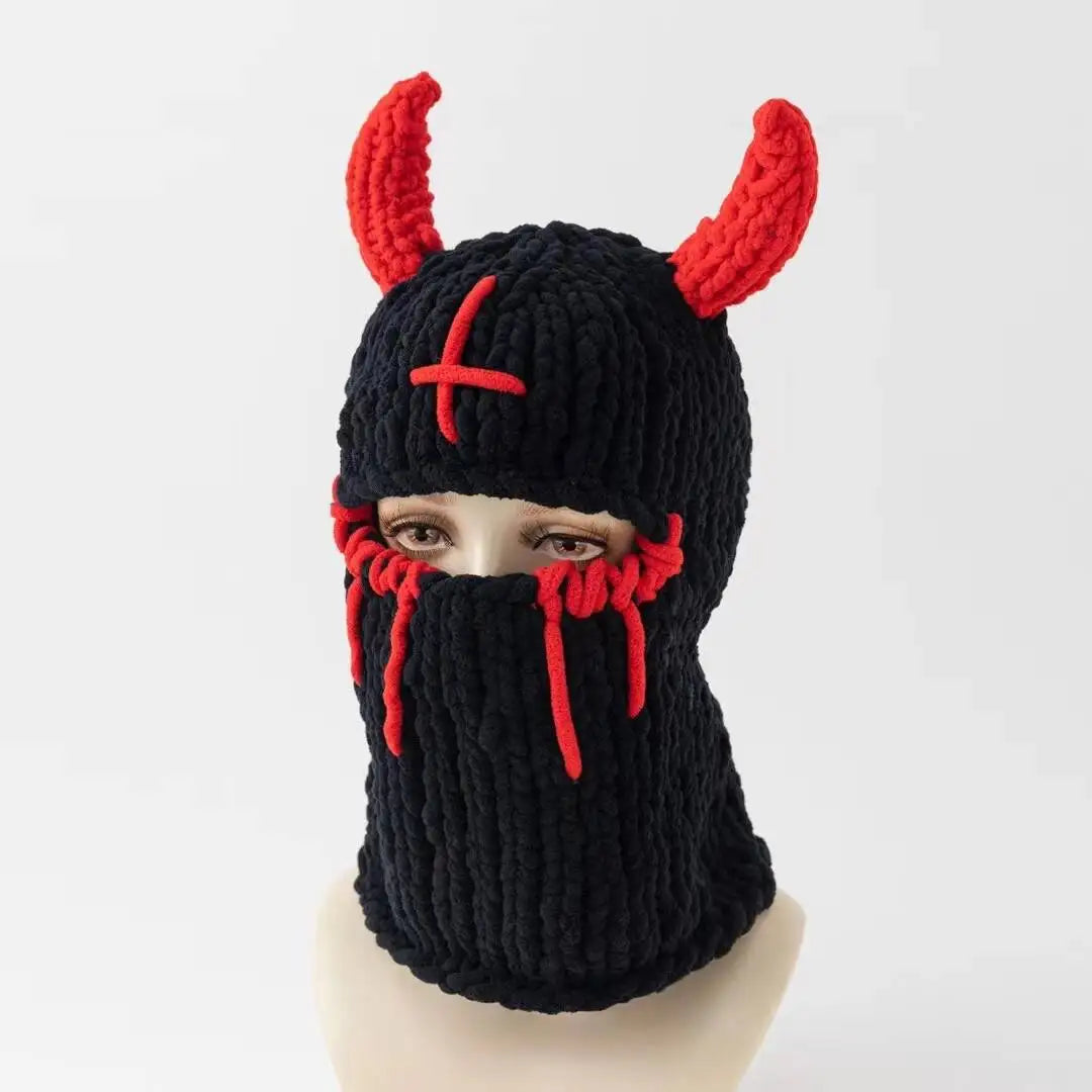 Y2K Long Rabbit Ear Funny Balaclava Hat Winter Thicken Warm Hand Made - Jeetskee