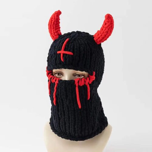 Y2K Long Rabbit Ear Funny Balaclava Hat Winter Thicken Warm Hand Made - Jeetskee
