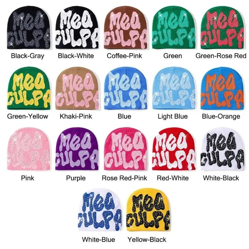 2023 NEW Y2K MEA Culpa Beanies Hat with Rhinestone for Women Men - Jeetskee