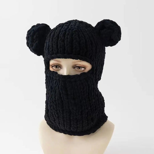 Y2K Long Rabbit Ear Funny Balaclava Hat Winter Thicken Warm Hand Made - Jeetskee