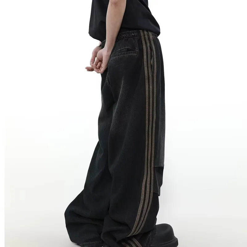 2024 Ropa Y2K Fashion Elastic Waist Striped Pleated Baggy Jeans Pants - Jeetskee