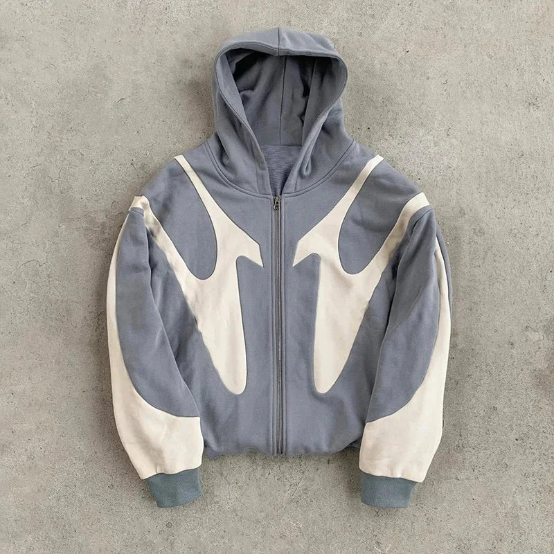 Y2k Retro Patchwork Hooded Sweatshirt Women's Casual Loose High Street - Jeetskee