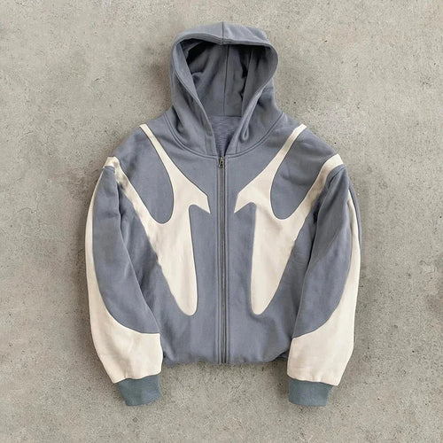 Y2k Retro Patchwork Hooded Sweatshirt Women's Casual Loose High Street - Jeetskee