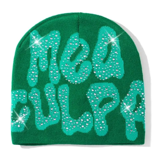 2023 NEW Y2K MEA Culpa Beanies Hat with Rhinestone for Women Men - Jeetskee