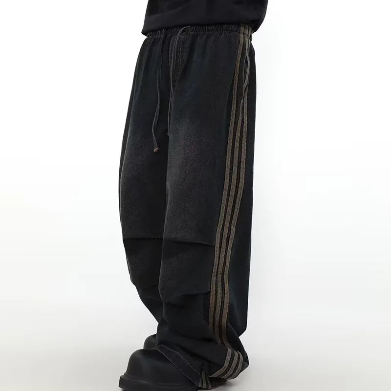 2024 Ropa Y2K Fashion Elastic Waist Striped Pleated Baggy Jeans Pants - Jeetskee