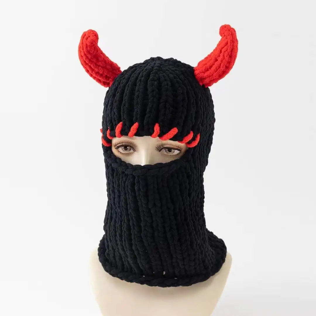 Y2K Long Rabbit Ear Funny Balaclava Hat Winter Thicken Warm Hand Made - Jeetskee