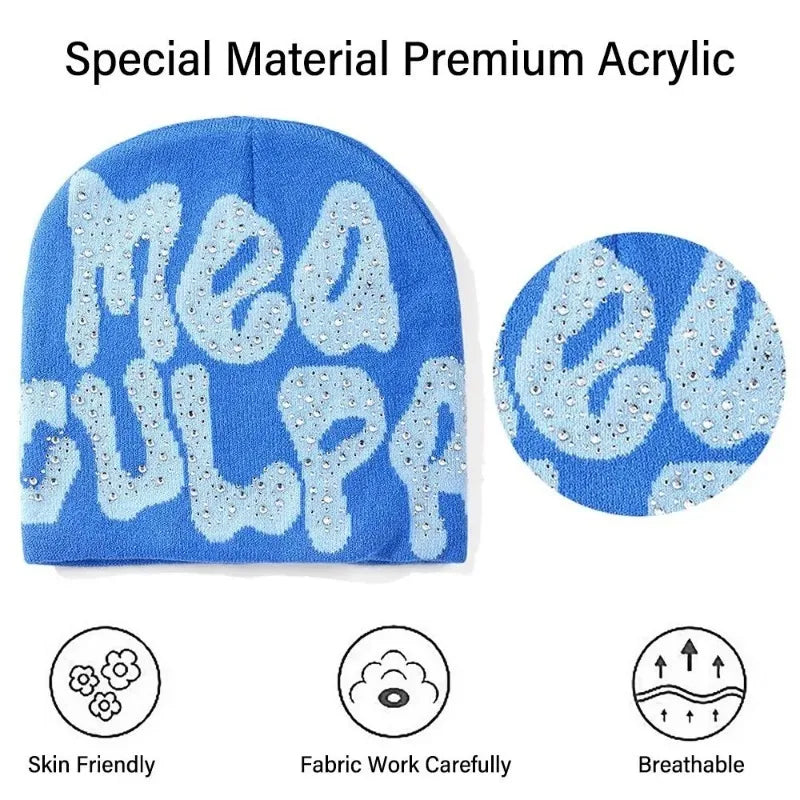 2023 NEW Y2K MEA Culpa Beanies Hat with Rhinestone for Women Men - Jeetskee