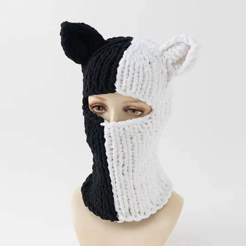 Y2K Long Rabbit Ear Funny Balaclava Hat Winter Thicken Warm Hand Made - Jeetskee