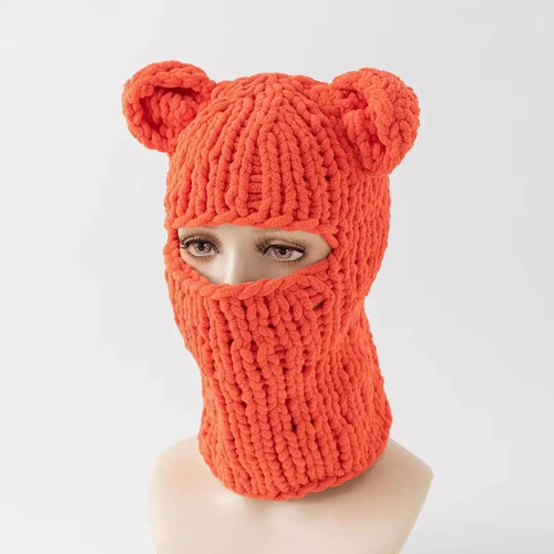 Y2K Long Rabbit Ear Funny Balaclava Hat Winter Thicken Warm Hand Made - Jeetskee