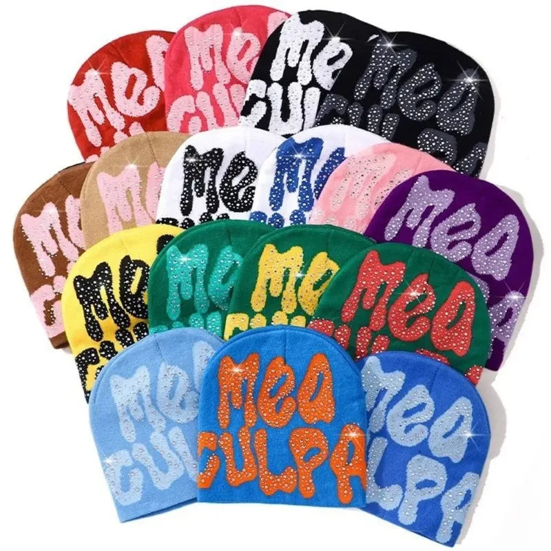 2023 NEW Y2K MEA Culpa Beanies Hat with Rhinestone for Women Men - Jeetskee