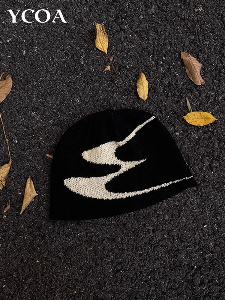Men Beanies Knit Y2k Hip Hop Graphic Caps Streetwear Winter Gothic - Jeetskee