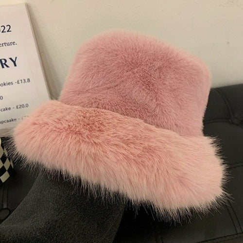 2022 New Fashion Faux Fur Bucket Hat Women Imitation Fur Warm Rabbit - Jeetskee