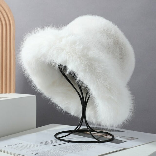 2022 New Fashion Faux Fur Bucket Hat Women Imitation Fur Warm Rabbit - Jeetskee