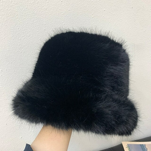 2022 New Fashion Faux Fur Bucket Hat Women Imitation Fur Warm Rabbit - Jeetskee