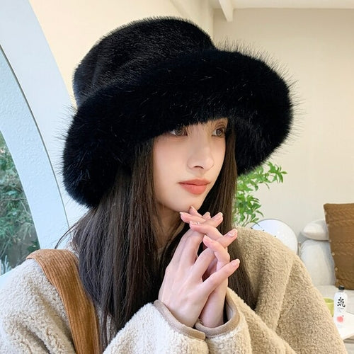 2022 New Fashion Faux Fur Bucket Hat Women Imitation Fur Warm Rabbit - Jeetskee