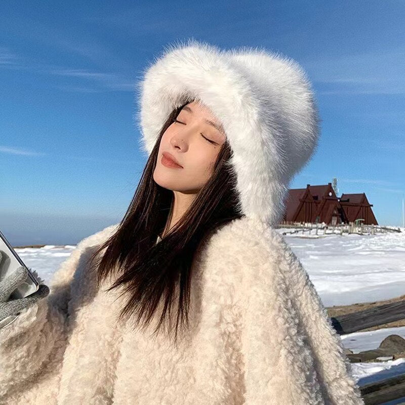 2022 New Fashion Faux Fur Bucket Hat Women Imitation Fur Warm Rabbit - Jeetskee