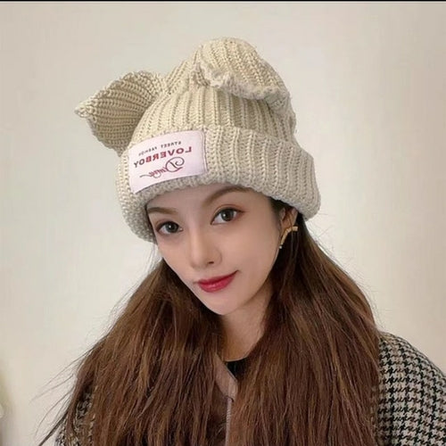 2022 Winter Skullies Cute Women Long ears  fox Hat Crochet Knitted Hat - Jeetskee