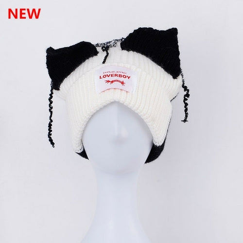 2022 Winter Skullies Cute Women Long ears  fox Hat Crochet Knitted Hat - Jeetskee