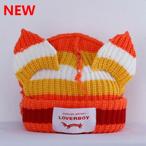 2022 Winter Skullies Cute Women Long ears  fox Hat Crochet Knitted Hat - Jeetskee