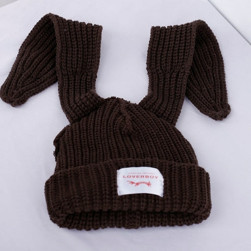 2022 Winter Skullies Cute Women Long ears  fox Hat Crochet Knitted Hat - Jeetskee