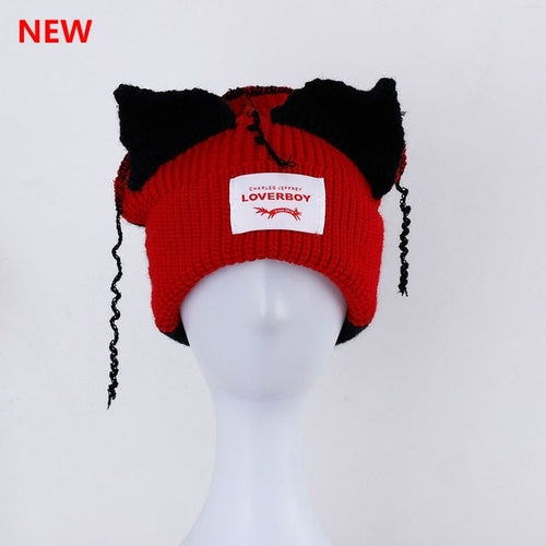 2022 Winter Skullies Cute Women Long ears  fox Hat Crochet Knitted Hat - Jeetskee