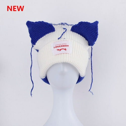 2022 Winter Skullies Cute Women Long ears  fox Hat Crochet Knitted Hat - Jeetskee