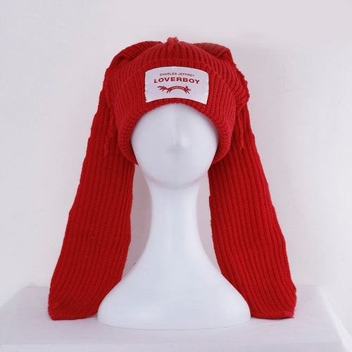 2022 Winter Skullies Cute Women Long ears  fox Hat Crochet Knitted Hat - Jeetskee