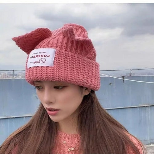 2022 Winter Skullies Cute Women Long ears  fox Hat Crochet Knitted Hat - Jeetskee