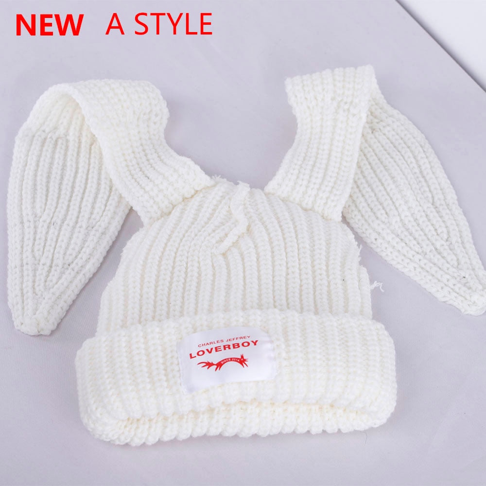 2022 Winter Skullies Cute Women Long ears  fox Hat Crochet Knitted Hat - Jeetskee