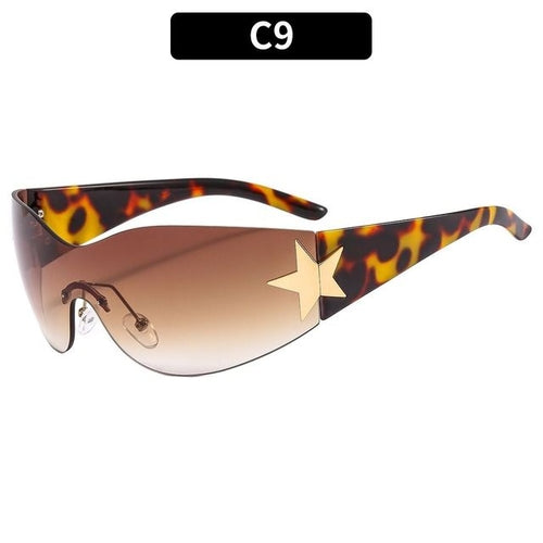 2023 Fashion Punk Y2k Sunglasses For Women Men Trendy Wrap Around Sun - Jeetskee