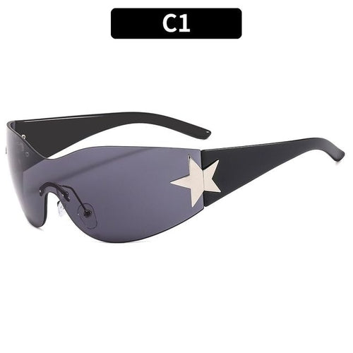 2023 Fashion Punk Y2k Sunglasses For Women Men Trendy Wrap Around Sun - Jeetskee