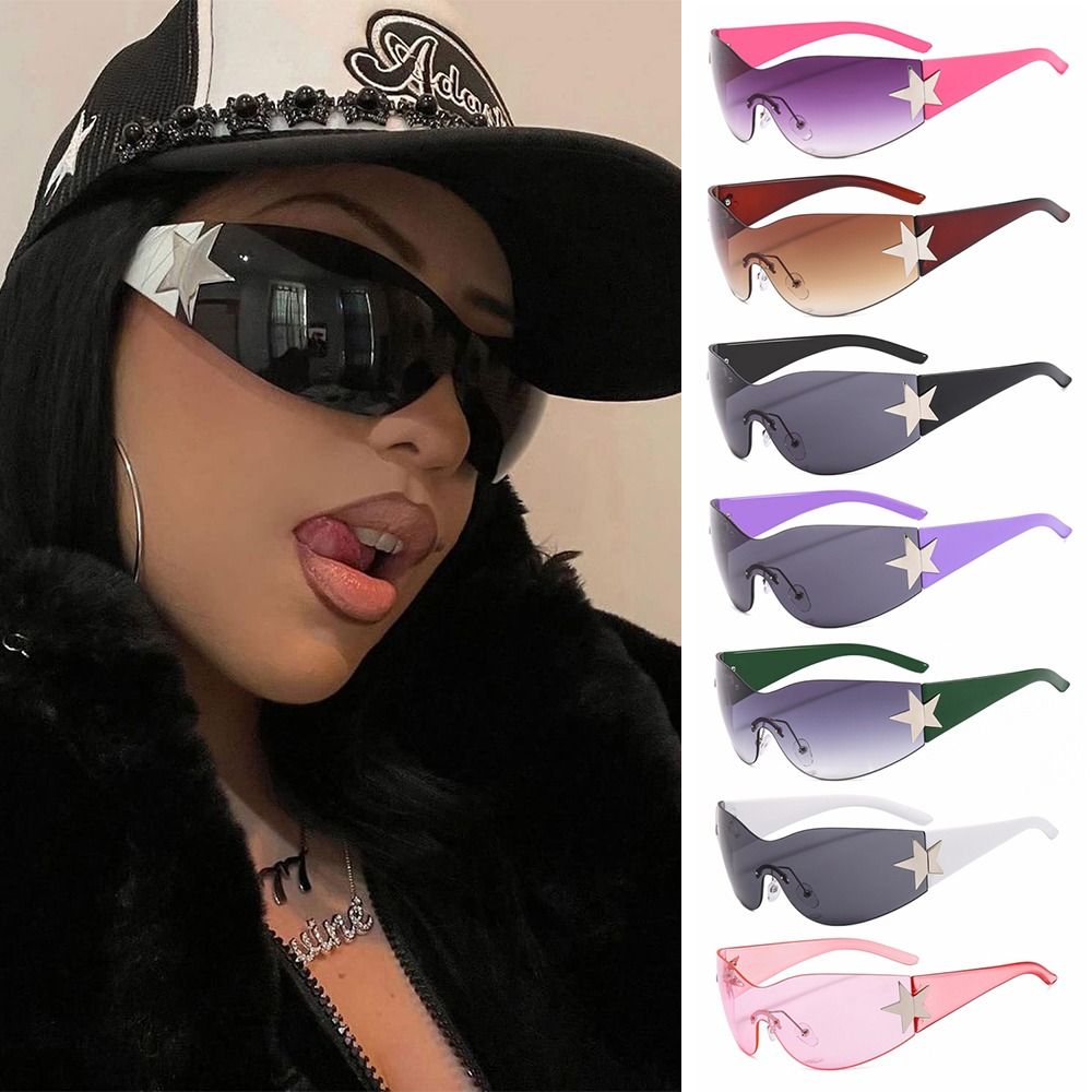 2023 Fashion Punk Y2k Sunglasses For Women Men Trendy Wrap Around Sun - Jeetskee