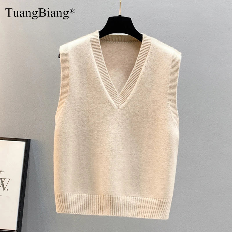 TuangBiang 2023 Female Retro Knit Thick V-Neck Elastic Spring Ladies