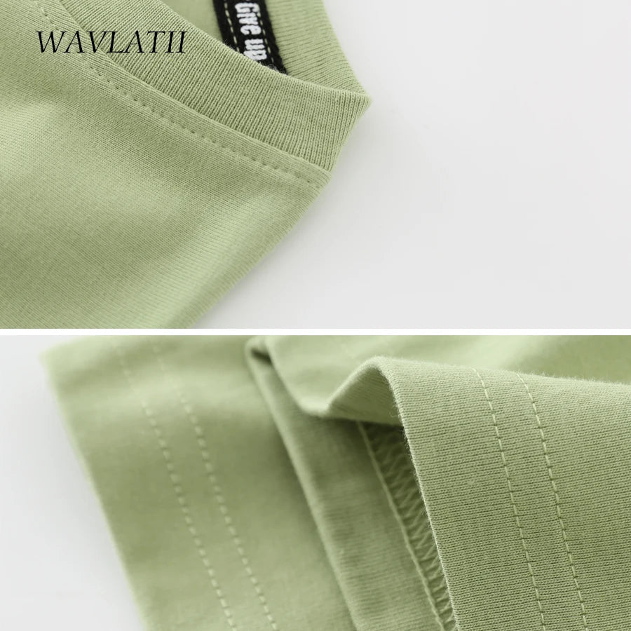 WAVLATII 2022 New Women 100% Cotton T shirts Female Green Fashion - Jeetskee