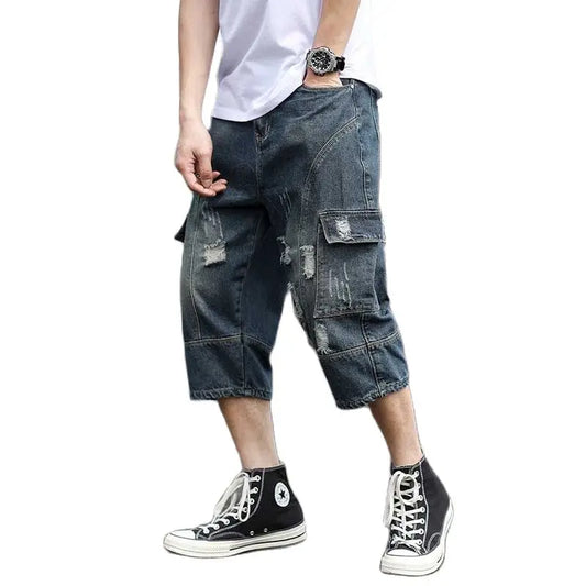 Retro Workout Shorts Jeans Summer Ripped Shorts Harem Men Plus Size - Jeetskee