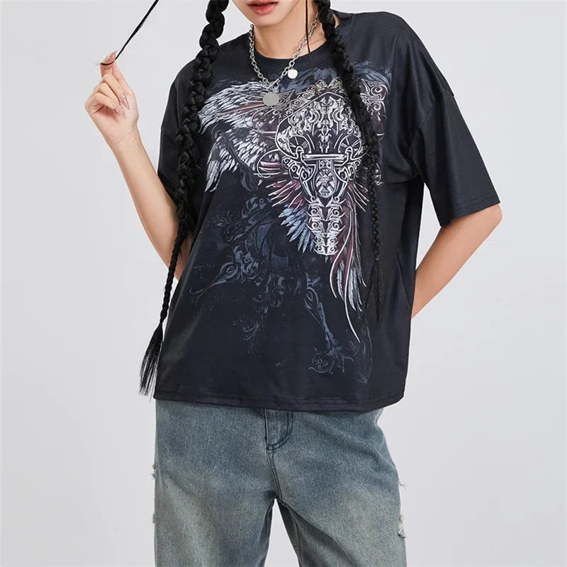 Grunge Graphic Tees Women Y2k Vintage Gothic T Shirt Teen Girls - Jeetskee