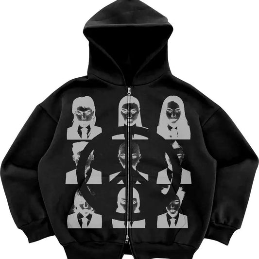 Gothic Retro High Street Hoodies Y2k Zip Up Hoodie Men and Women - Jeetskee