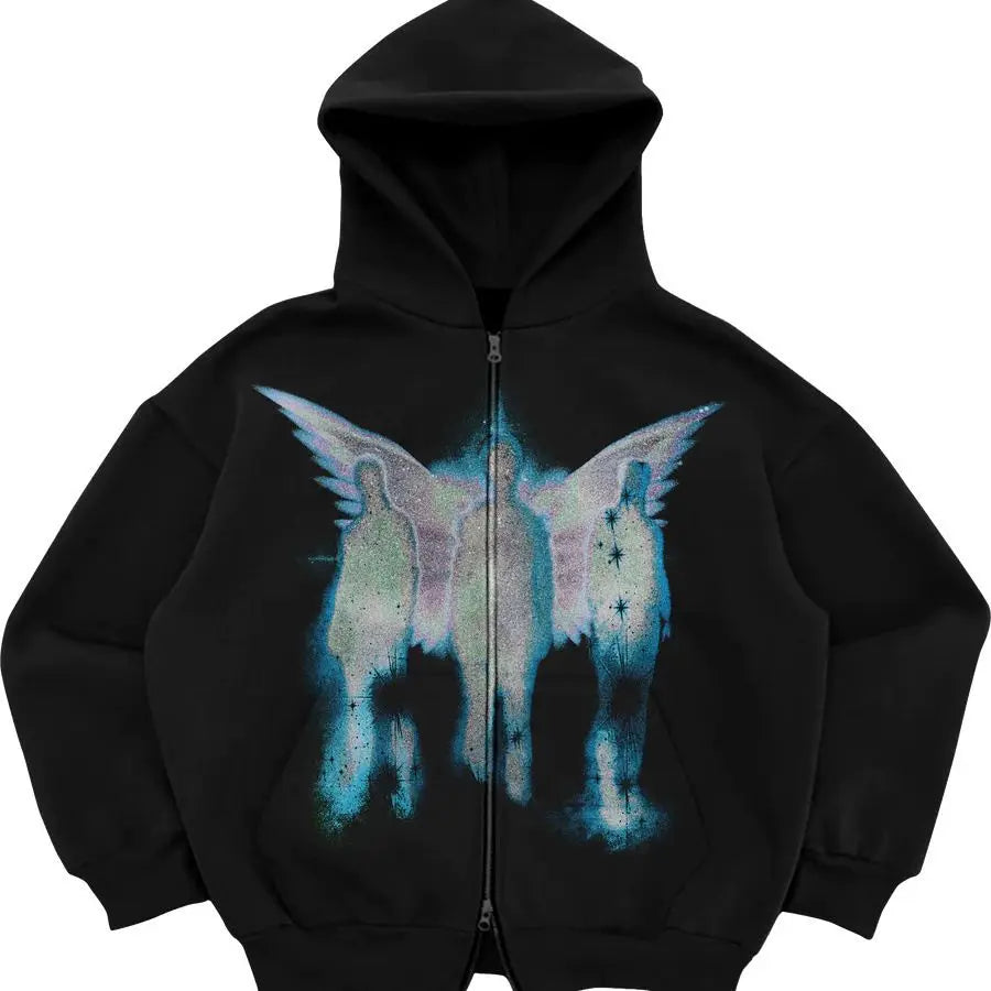 Gothic Retro High Street Hoodies Y2k Zip Up Hoodie Men and Women - Jeetskee