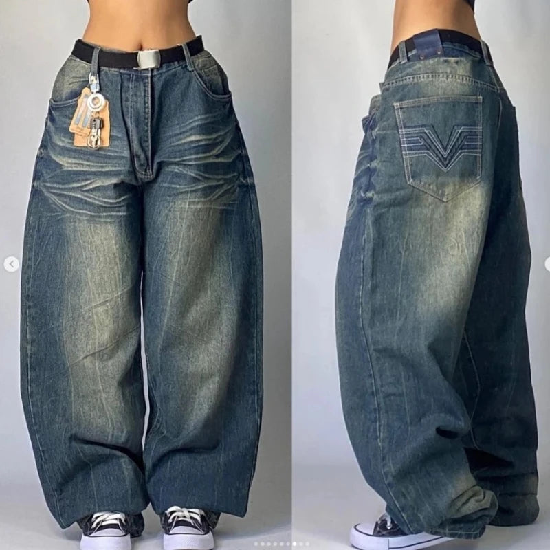 2024 New American Harajuku Retro Straight High Waist Y2K Street Style - Jeetskee