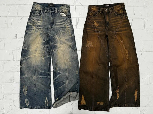 Y2k Jeans Retro Distressed High Waisted Baggy Jeans Punk Hip Hop Men - Jeetskee