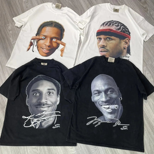 2024 Cooocoll Basketball Star Vintage Retro Oversize Head Printing Tee - Jeetskee