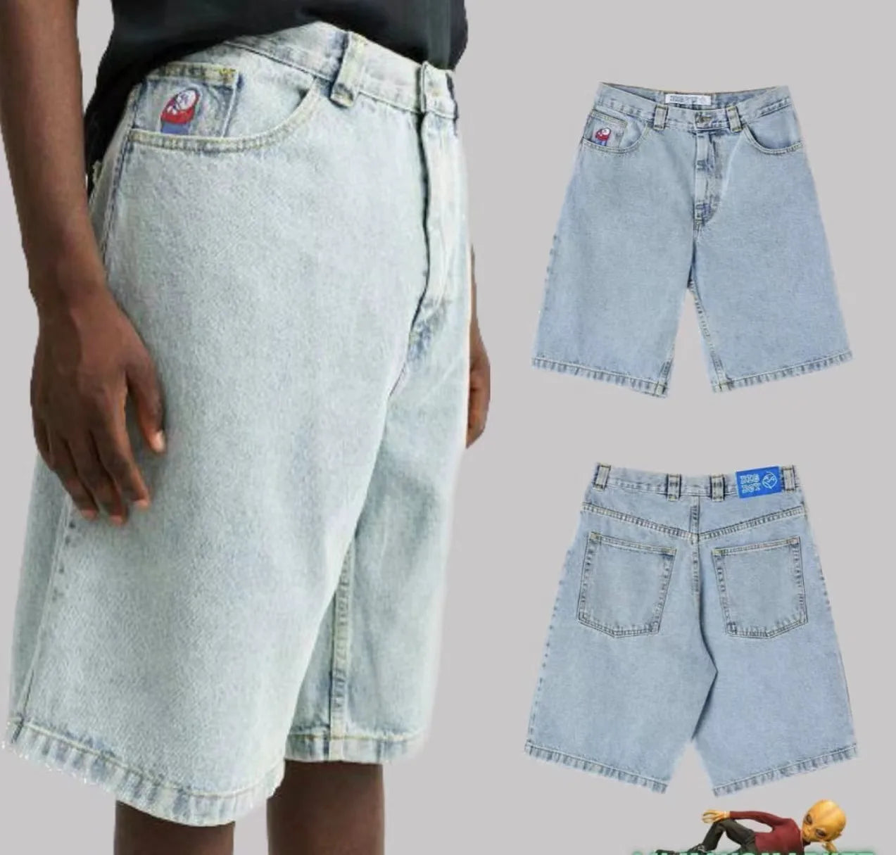 Y2K Big boy Dime short for Men Dime Skate Baggy short Embroidery Denim - Jeetskee