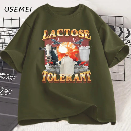 Lactose Tolerant Vintage Graphic T-Shirt for Women Men Retro Milk 90s - Jeetskee