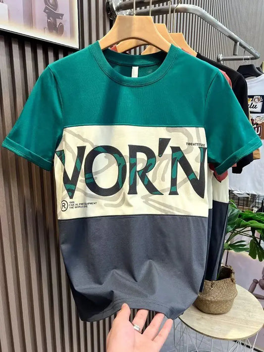 Tops Alphabet Men's T-shirt Green Male Tees Shirts Loose Baggy Print - Jeetskee