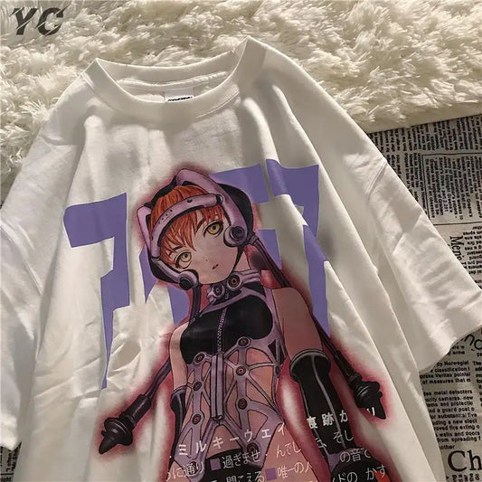 Harajuku Unisex T Shirt Sexy Manga Girls Kanji Print Anime T-Shirts - Jeetskee