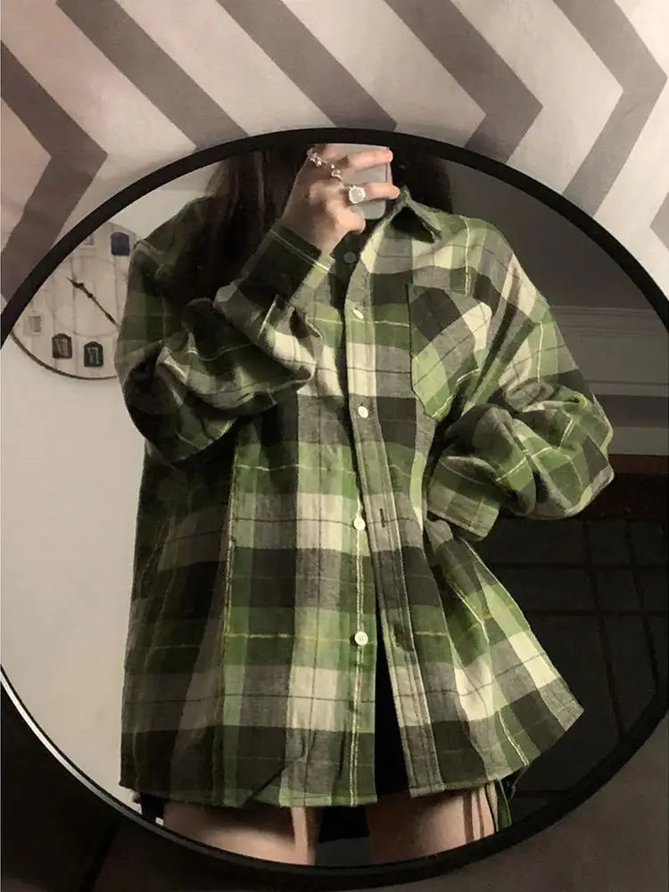 Plaid Shirts Women Streetwear Schoolgirls Daily All-match Contrast - Jeetskee