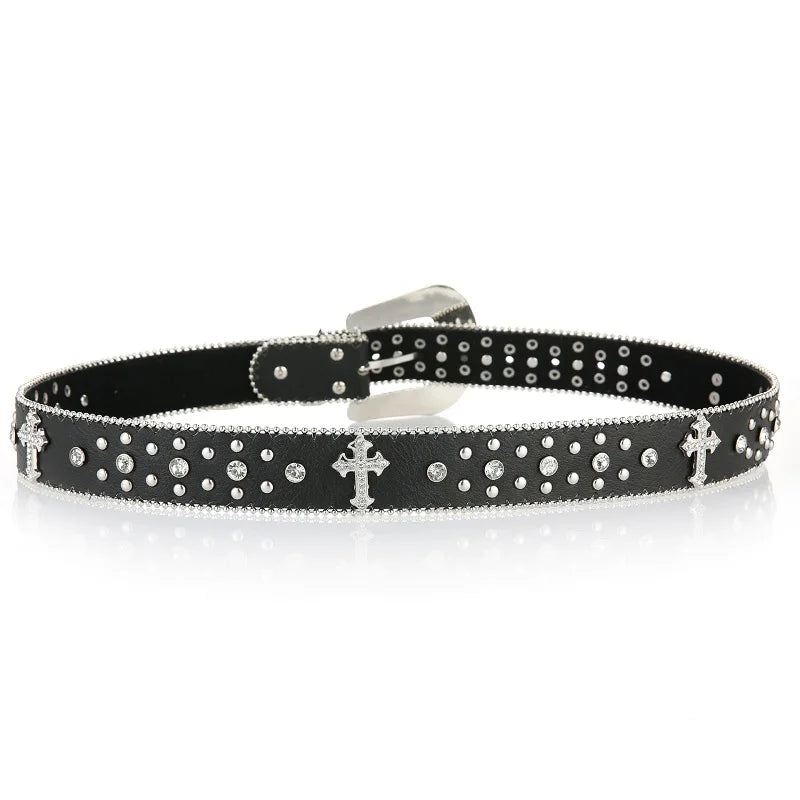 Punk Rhinestone White Belt Female Male Fashion Western Jeans Female - Jeetskee